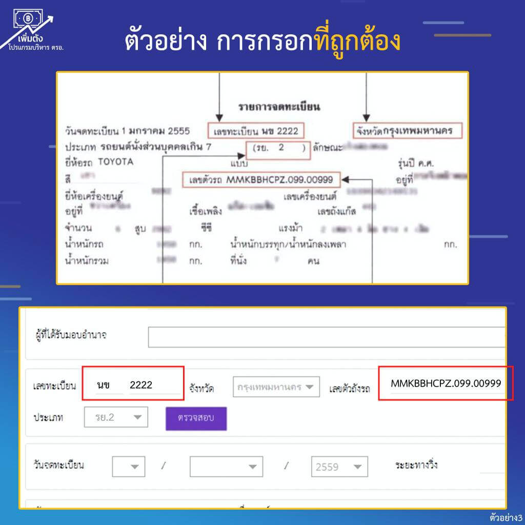 รูปตัวอย่างที่ 3 การกรอกข้อมูลที่ถูกต้องใน inspection online